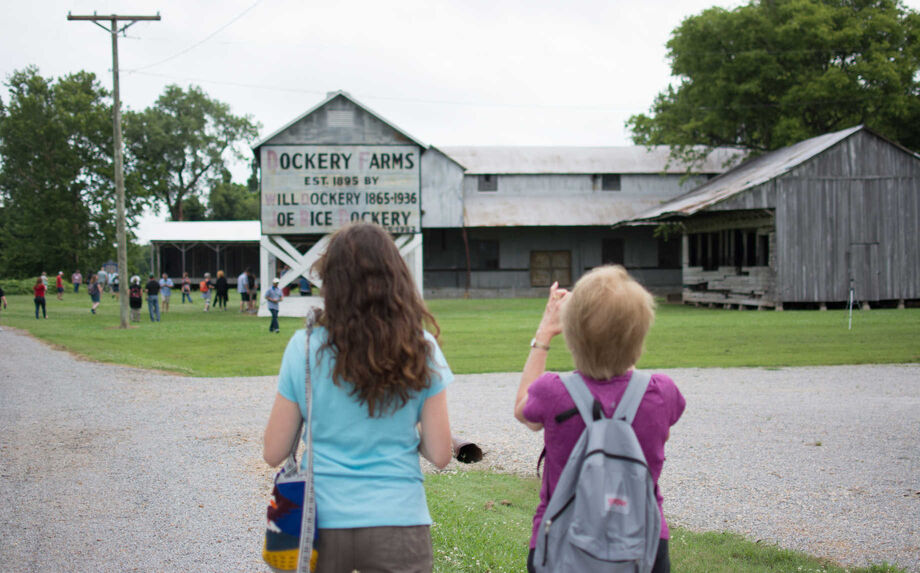 Participants in an NEH Landmarks Workshop for Schoolteachers explore Dockery Farms in the Mississippi Delta. Image courtesy of the Delta Center for Learning and Culture at Delta State University.