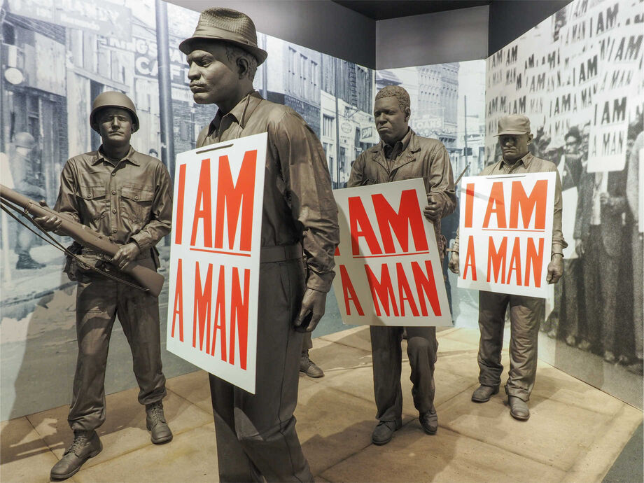 Statues in the National Civil Rights Museum represent African American men in protest. Image courtesy of the National Civil Rights Museum.