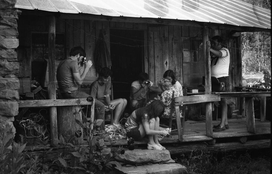 Students document Arie Carpenter making corn shuck brooms, c. 1975, using cameras purchased with an NEH grant. Image courtesy of the Foxfire Center.