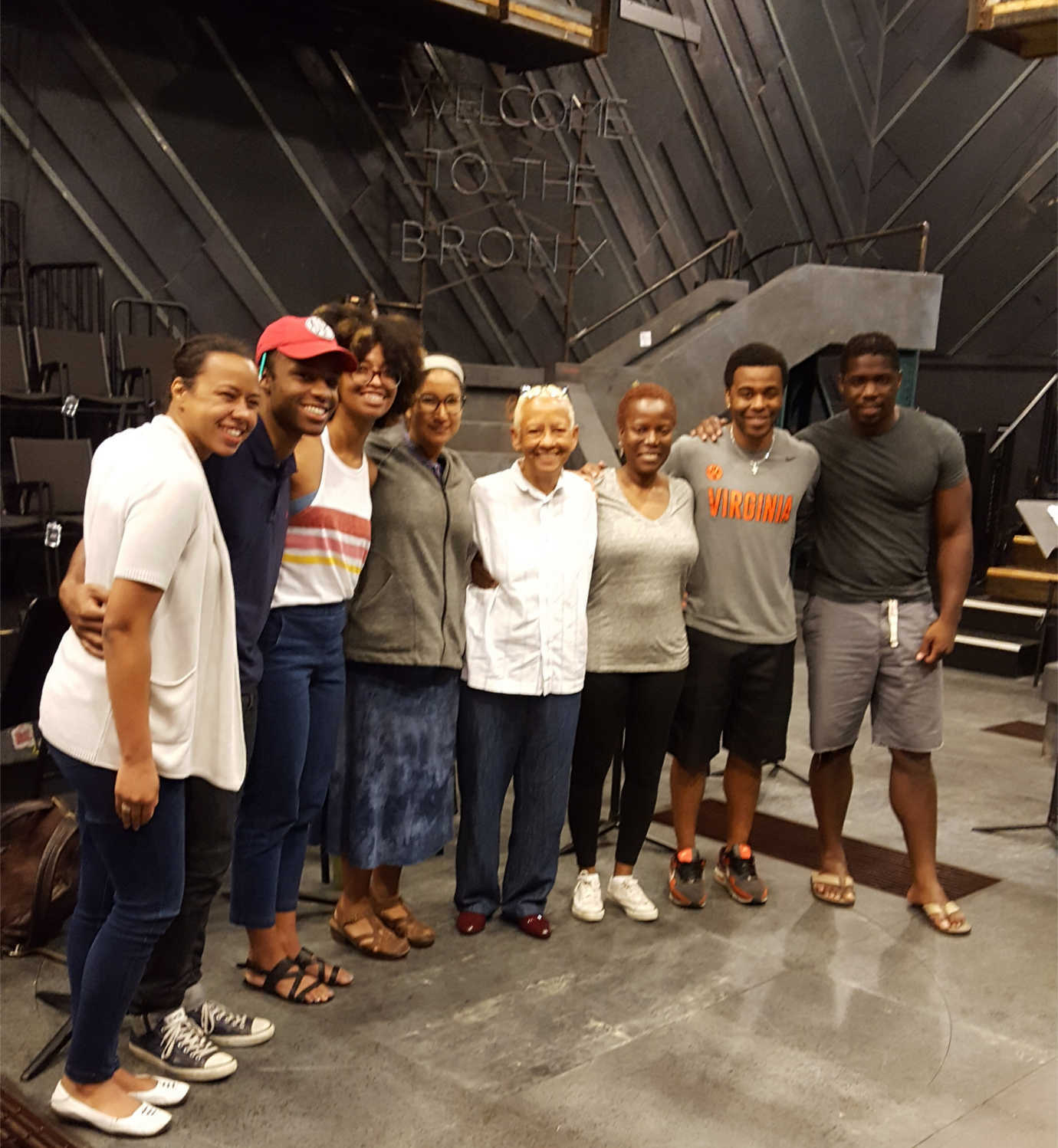Teachers and actors pose with poet Nikki Giovanni.  Each summer,  Voices From the Misty Mountains collaborates with the Contemporary American Theatre Festival to produce a dramatic reading of Appalachian literature. Image courtesy of Shepherd University.