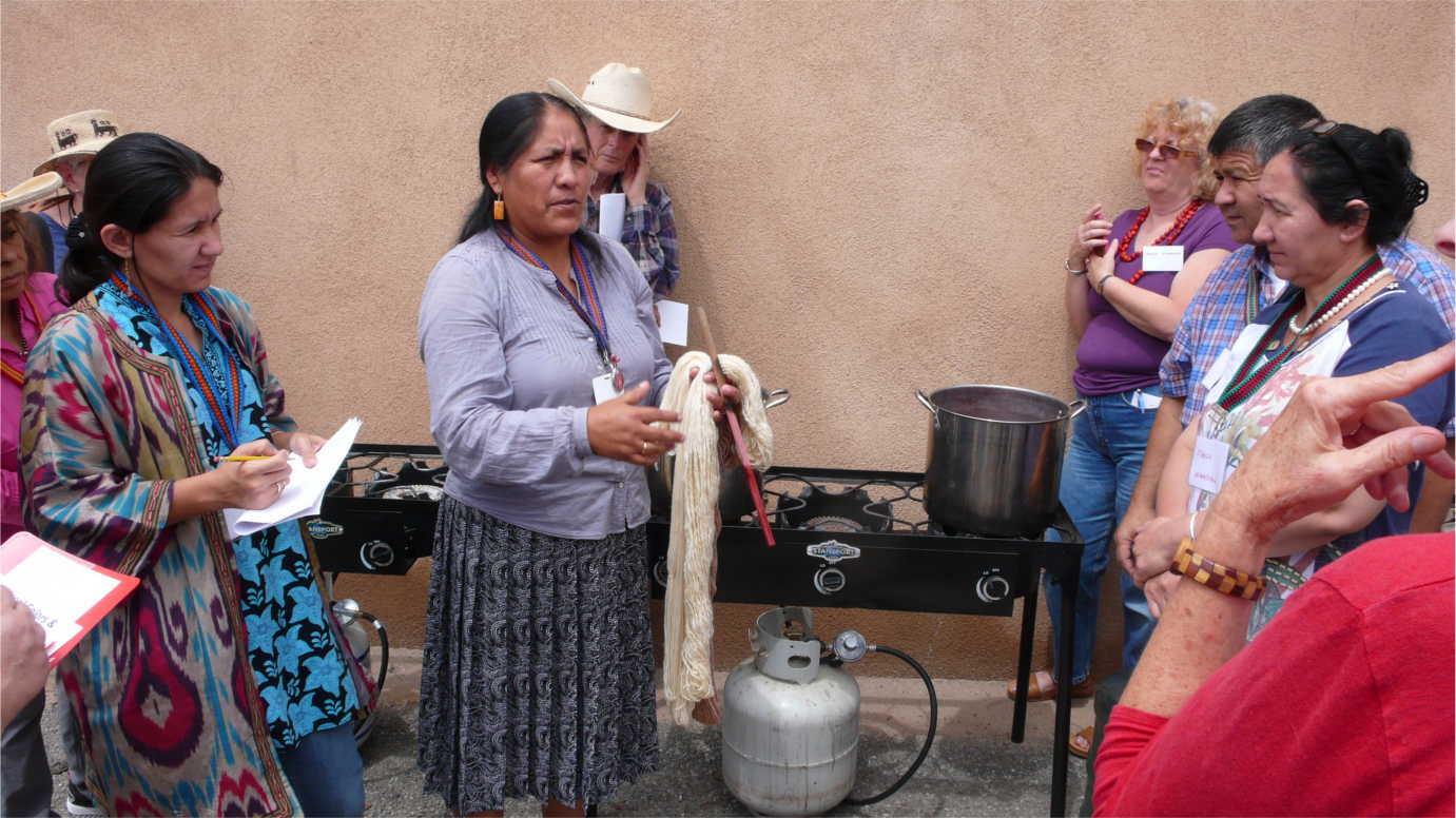 An expert dyer discusses dying with cochineal. Image courtesy of the Museum of International Folk Art.