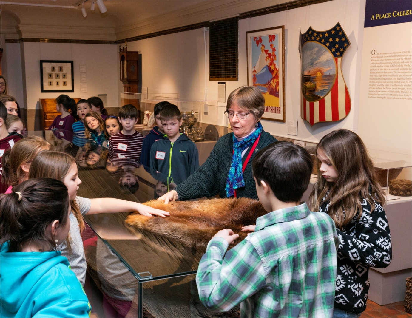 Students participate in a school program at the New Hampshire Historical Society. The New Hampshire Historical Society hosts between 10,000 and 15,000 students per year. Image courtesy of the society.