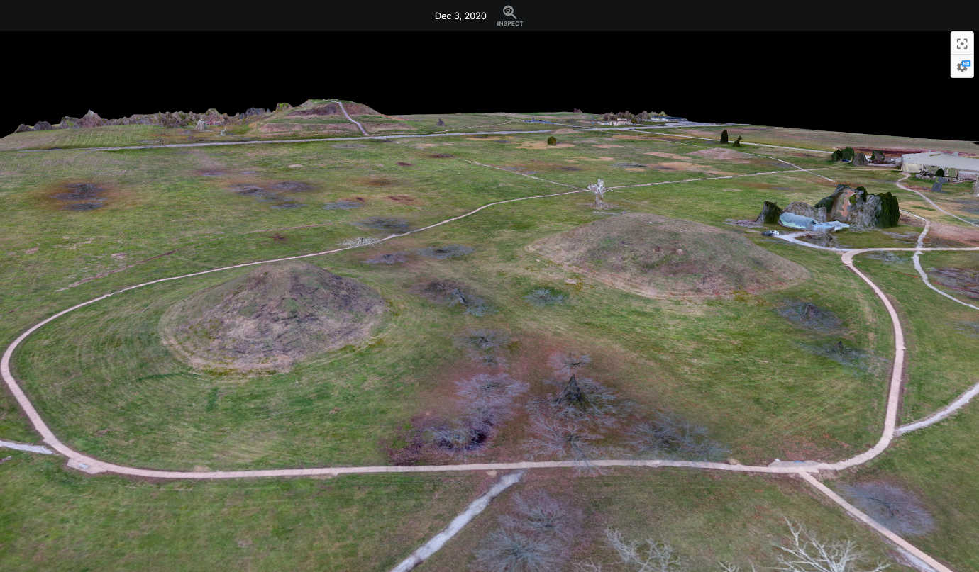 A 3D model of the Cahokia Mounds from drone footage preparing the AR application. Image courtesy of Cahokia Mounds Museum Society.