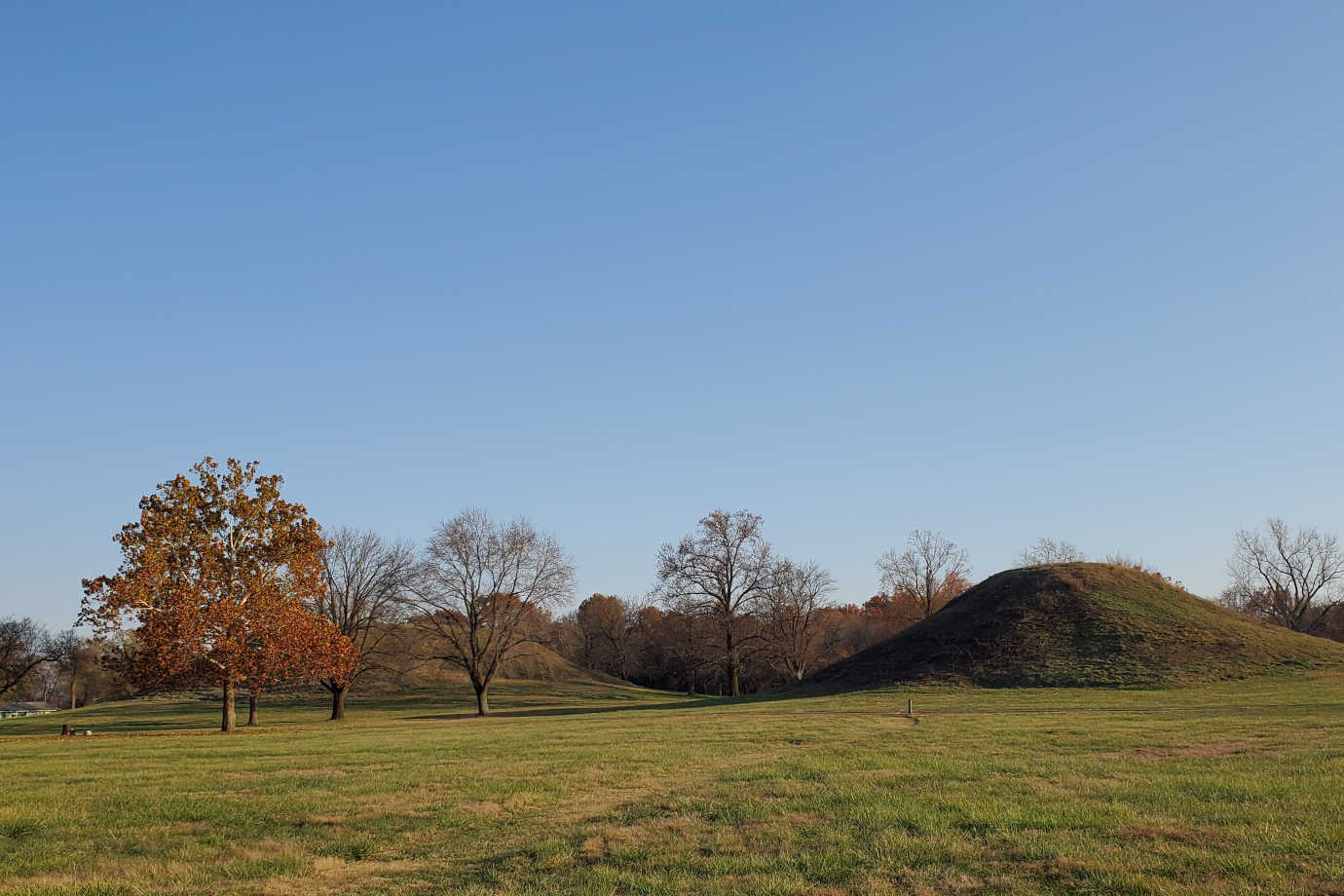 The twin mounds at Cahokia Mounds State Historic Site. Image courtesy of Cahokia Mounds Museum Society.