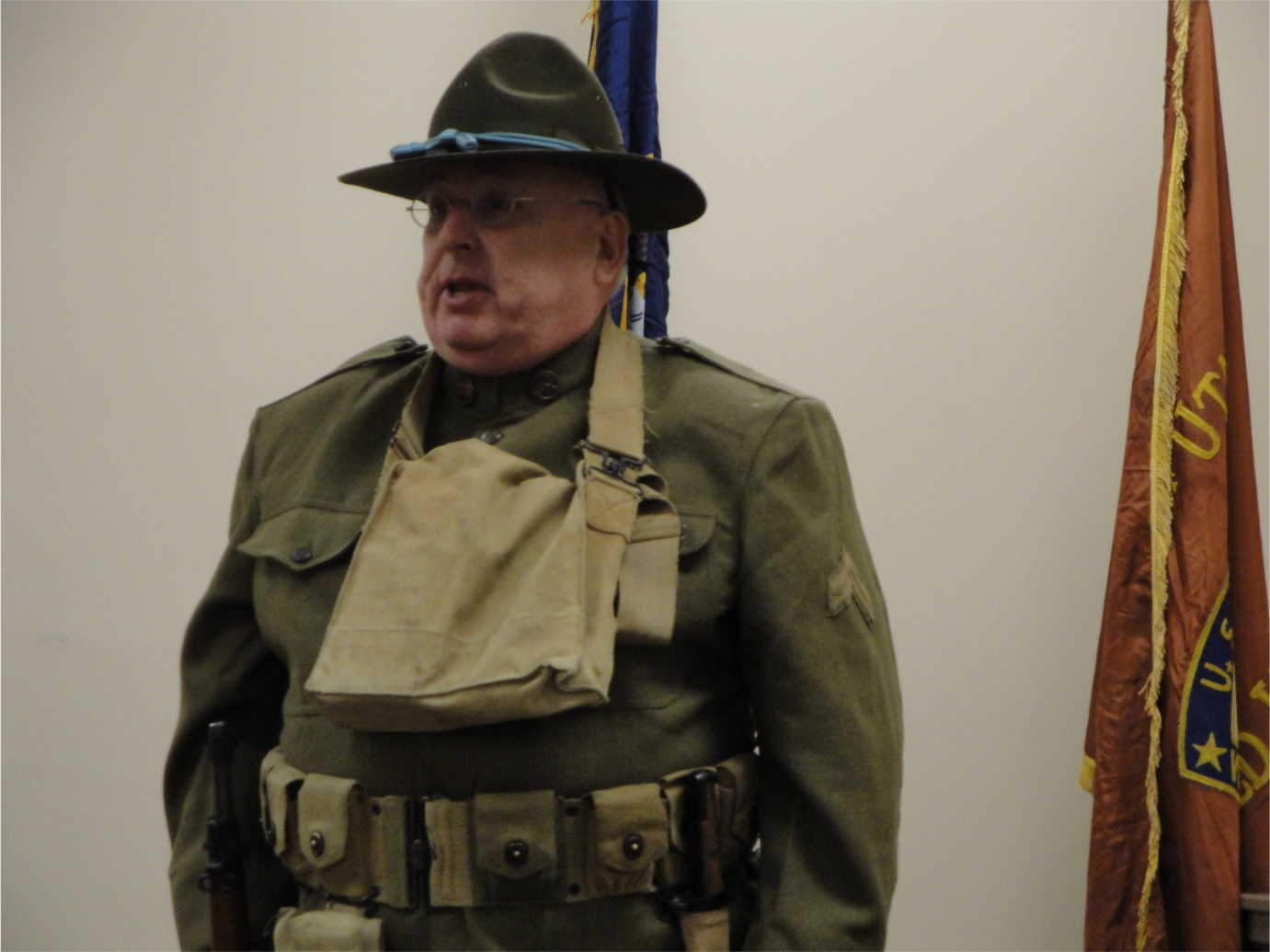 A World War I reenactor participated in the opening reception for *World War I and America* at Brigham City Library. Image courtesy of the Brigham City Library.