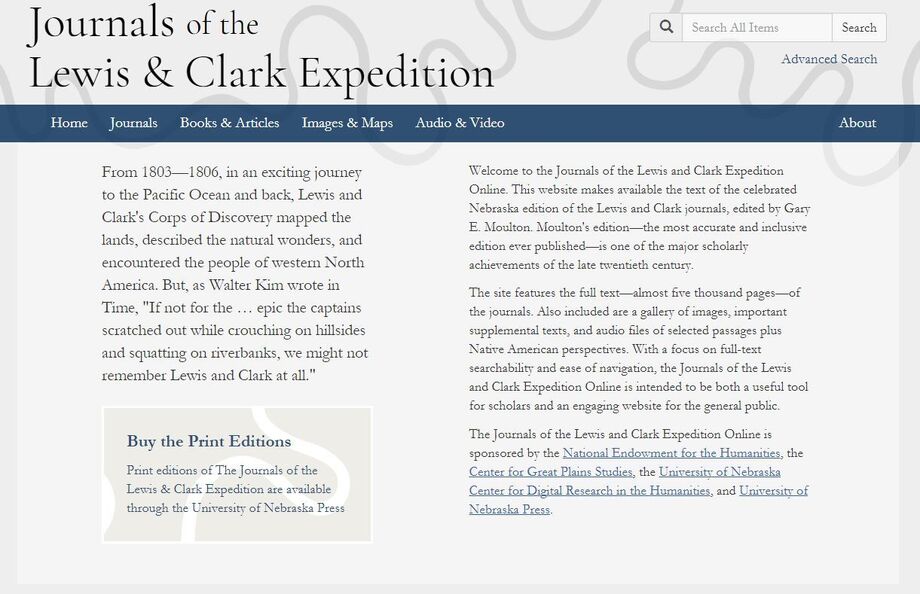 *The Journals of the Lewis & Clark Expedition*, funded by the National Endowment for the Humanities, is a major project of the Center for Digital Research in the Humanities at the University of Nebraska. Image courtesy of the center.
