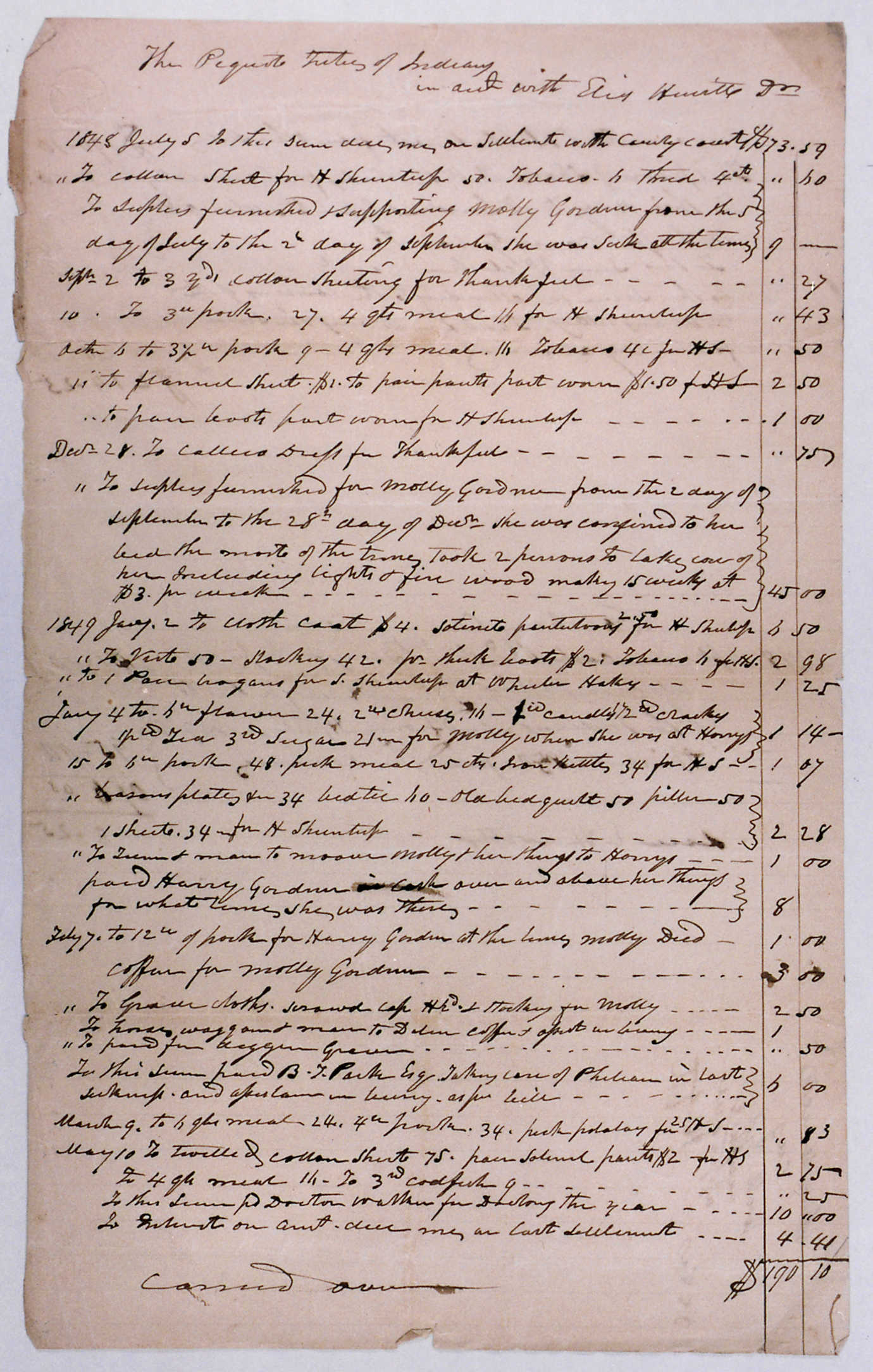 An example of NNRC's documentation, this document is an Eastern Pequot overseer account from July 5, 1848 to May 5, 1849. Image courtesy of NNRC.