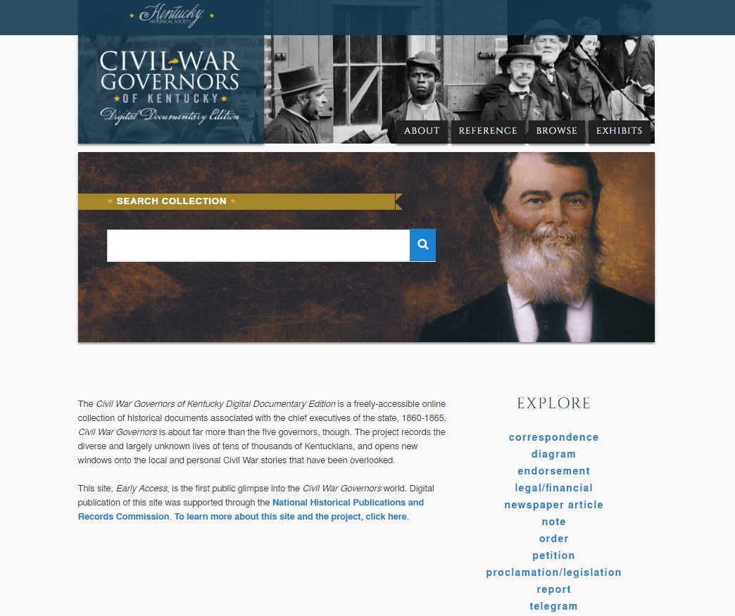 CWGK provides insights into the governor's office and the Civil War era through digitized, transcribed documents. Image courtesy of the Kentucky Historical Society.