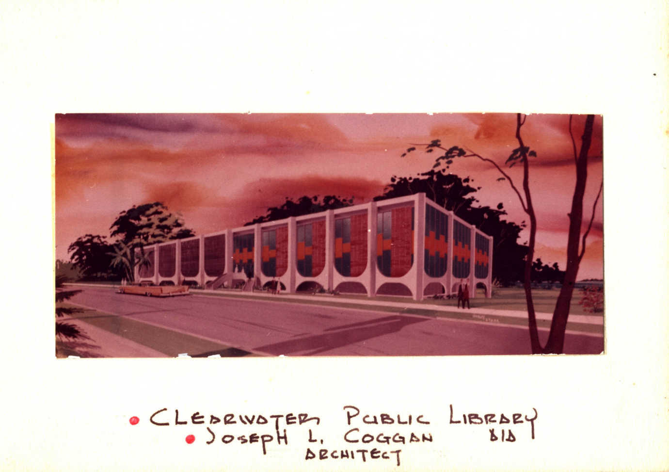 An architectural rendering of Clearwater Public Library, c. 1973, which was collected during a digitization day. Image courtesy of Clearwater Public Library.