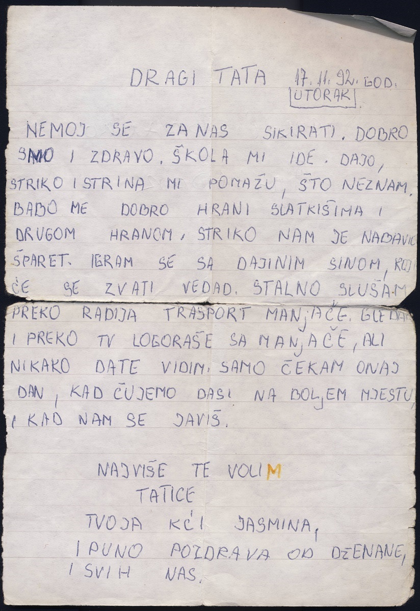 A daughter's letter to a Bosnian concentration camp inmate, now preserved in the Center's archive. Image courtesy Center for Bosnian Studies.