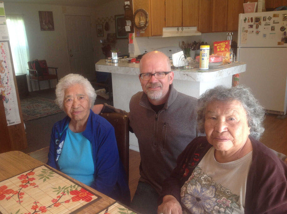 The Northern Paiute documentation project is truly a community partnership. Here,  Tim Thornes works with Ruth and Rena, two community elders. Image courtesy of Tim Thornes.