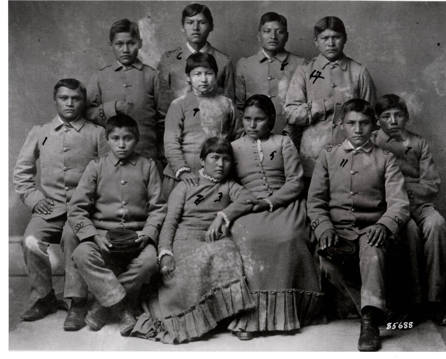 An image from the “Remembering Our Indian School Days” exhibition at the Heard Museum shows children entering a boarding school designed to assimilate Native Americans. Image courtesy of the Heard Museum.