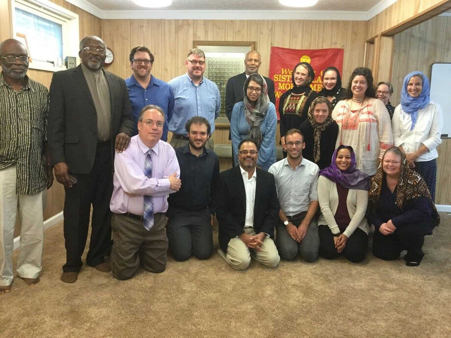 2018 NEH Scholars Visit Nur Allah Islamic Center with Imam Mikal Saahir and Judge David Shaheed. Image courtesy of IUPUI.