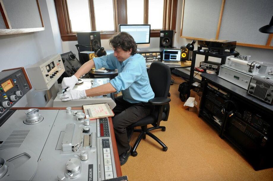 Audio engineer John Loy in the Southern Folklife Collection's John M. Rivers audio preservation studio. Image courtesy of the Southern Folklife Collection at the University of North Carolina, Chapel Hill.