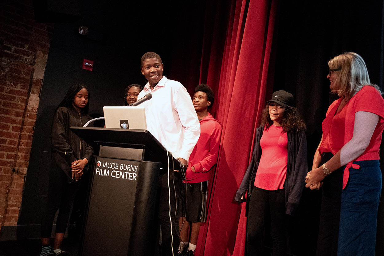 At the end of the Created Equal program, students present their documentaries in a public screening. Image courtesy of the Jacob Burns Film Center.