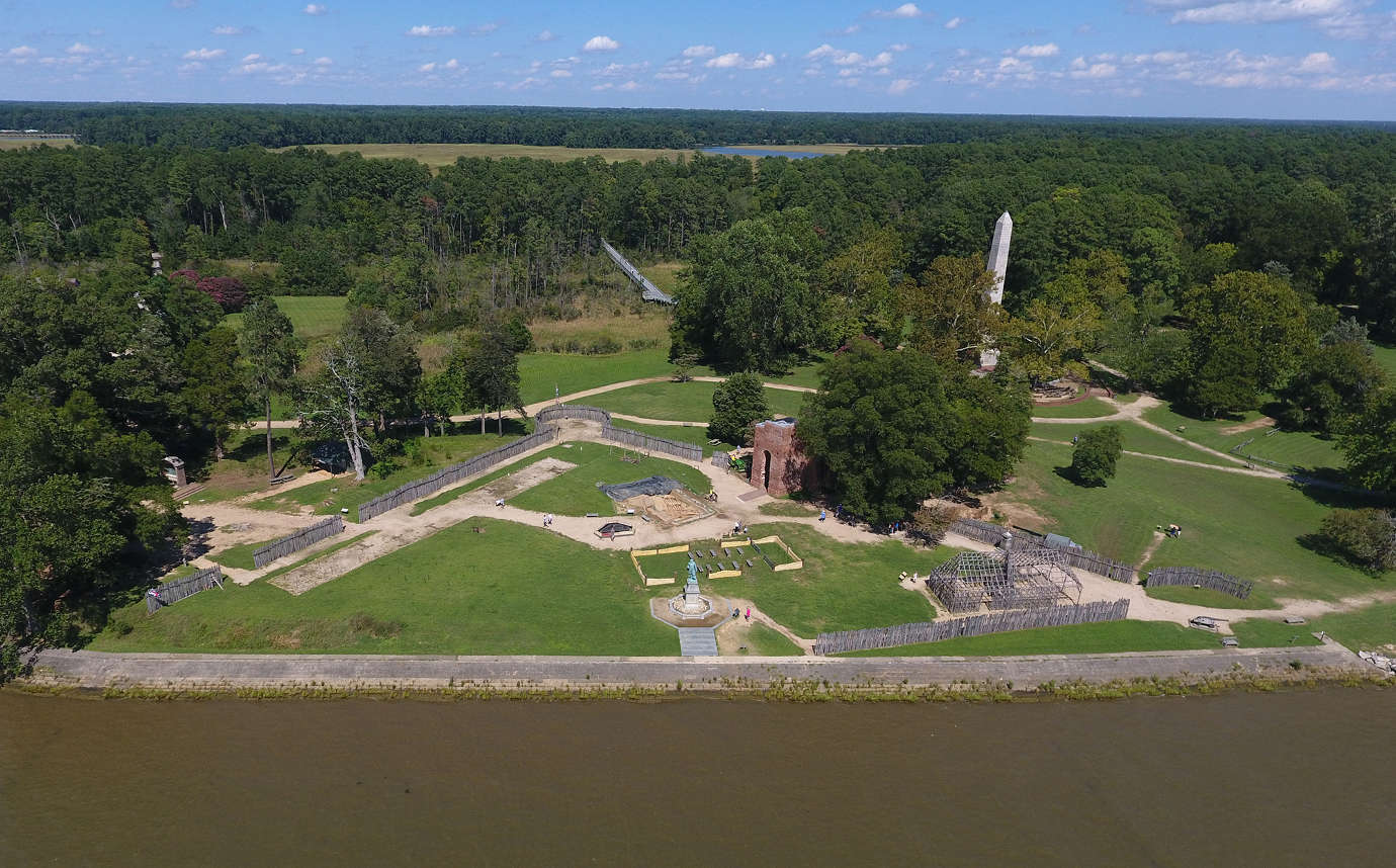 An aerial view of historic James Fort. Image courtesy of Jamestown Rediscovery.