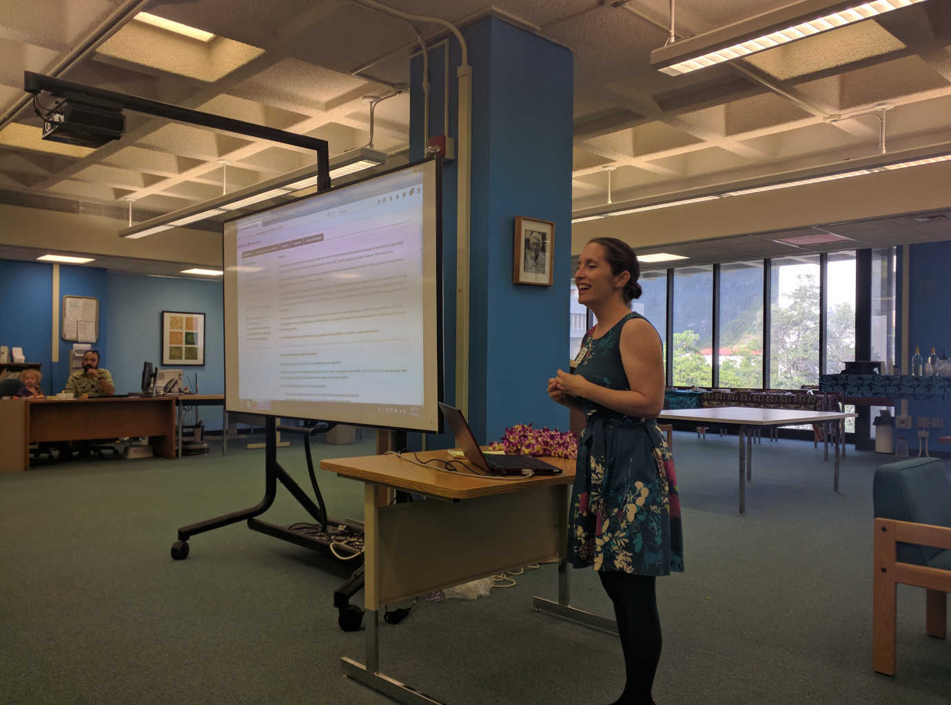 A public outreach event in April of 2017 invited local stakeholders to the Hamilton Library Pacific Collection to introduce them to the updated catalog. Image courtesy of University of Hawaiʻi Mānoa.