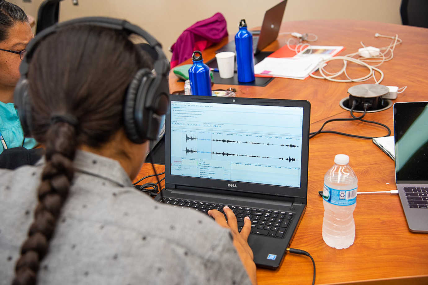 A Northern Paiute participant working with his Numa language archives during National Breath of Life Archival Institute Module 2 at Miami University, Oxford, Ohio. 2019. Photo Credit: Karen L. Baldwin