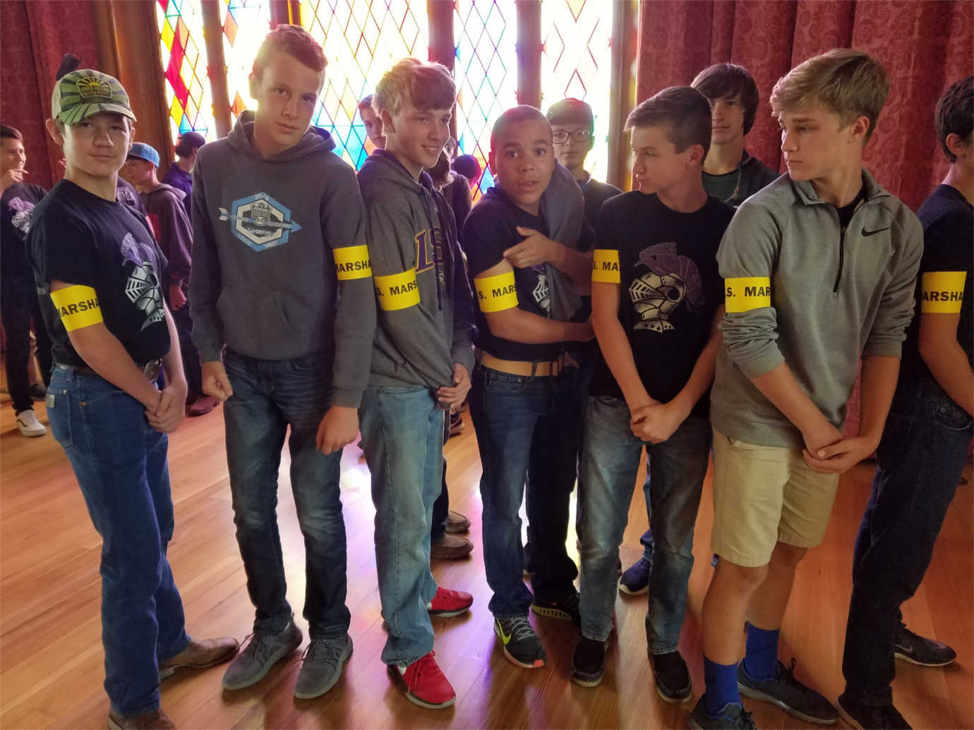 Students wear their own U.S. Marshal armbands after visiting *The Power of Children*, an exhibition developed by the Children's Museum of Indianapolis and adapted for smaller organizations by the Mid-America Arts Alliance. Image courtesy of the Mid-America Arts Alliance.