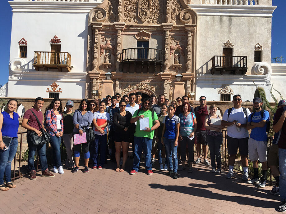 Students participating in “Border Culture in the Classroom and the Public Square” on a trip to the Mission San Xavier del Bac in Tucson, Arizona. Image courtesy of Pima County Community College.