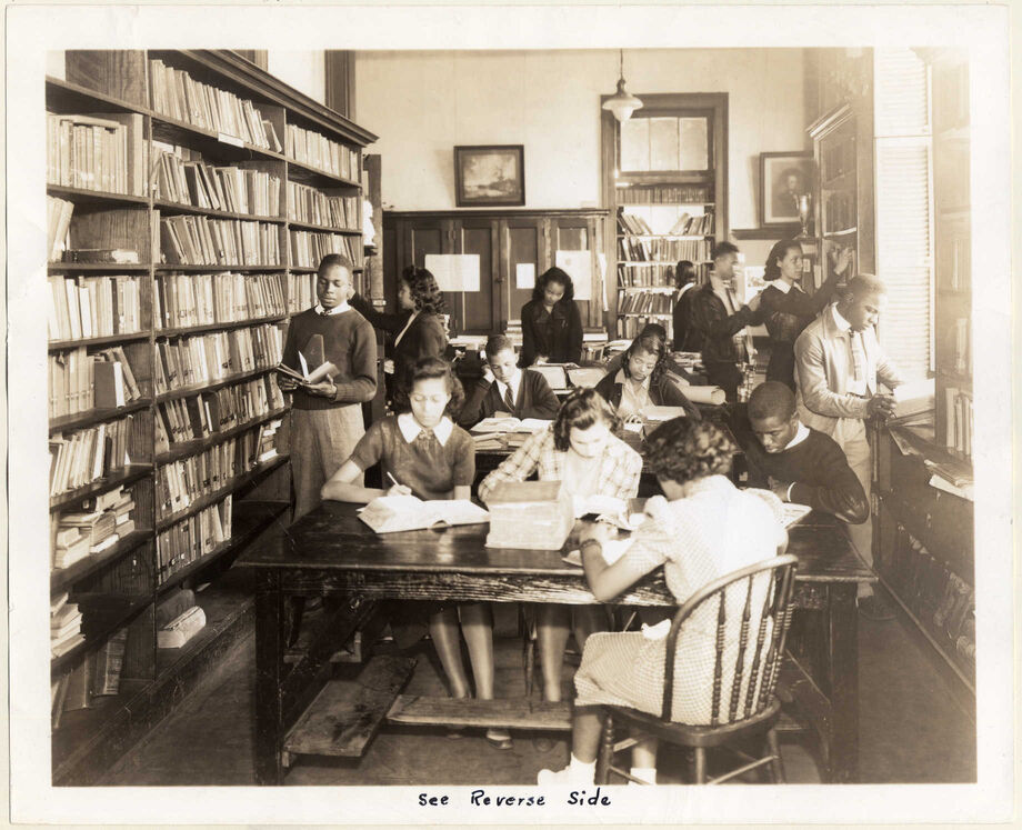Photograph of students in the library at Avery Normal Institute in Charleston, South Carolina. From the American Missionary Association Archives Addendum. Image courtesy of the Amistad Research Center.