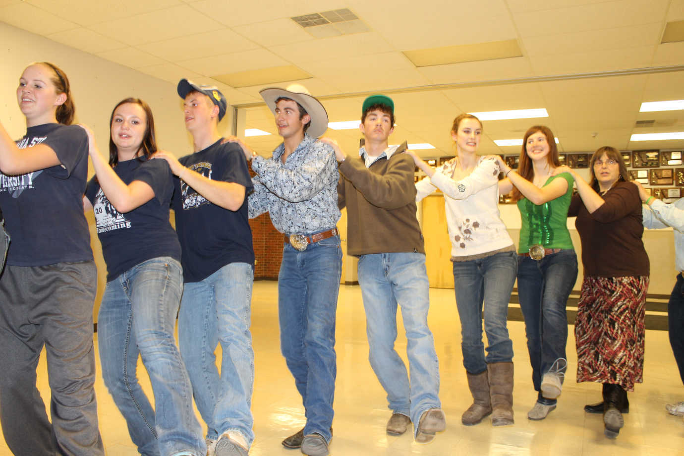 Miles City high school students participate in a traditional barn dance. Photo courtesy of Humanities Montana.