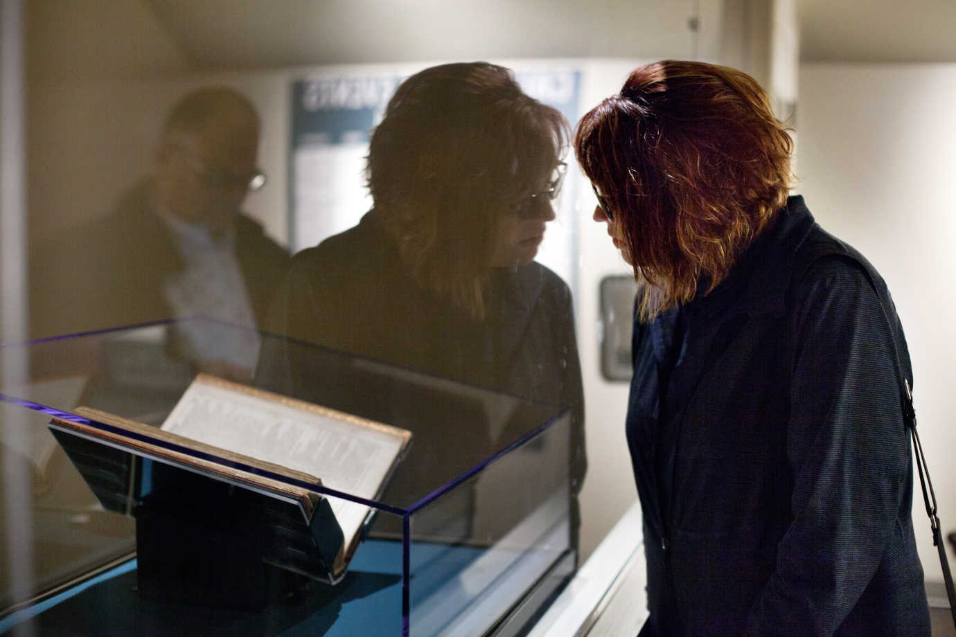 A library visitor gazes at a rare First folio, the collection of William Shakespeare's plays that was published in 1623. Image courtesy of the American Library Association.