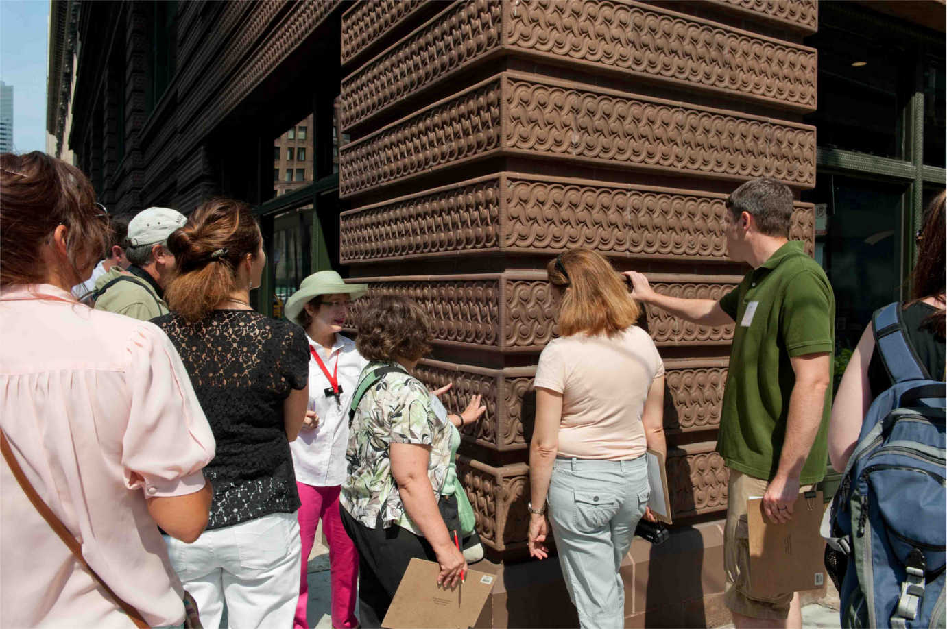 While touring Chicago, teachers inspect architectural details. Image courtesy of the Chicago Architecture Foundation.