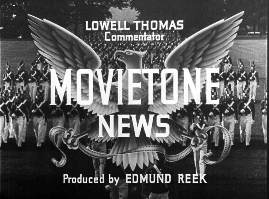 The opening logo for Fox Movietone newsreels. With an NEH grant, the University of South Carolina has made thousands of newsreels available online.  Image courtesy of the University of South Carolina.