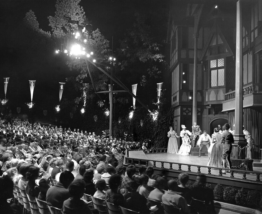 NEH funding helped the Oregon Shakespeare Festival preserve and digitize vast portions of its archive. 1962 production of *As You Like It*.  Ensemble.  Photo by Dwaine E. Smith. Property of the Oregon Shakespeare Festival.