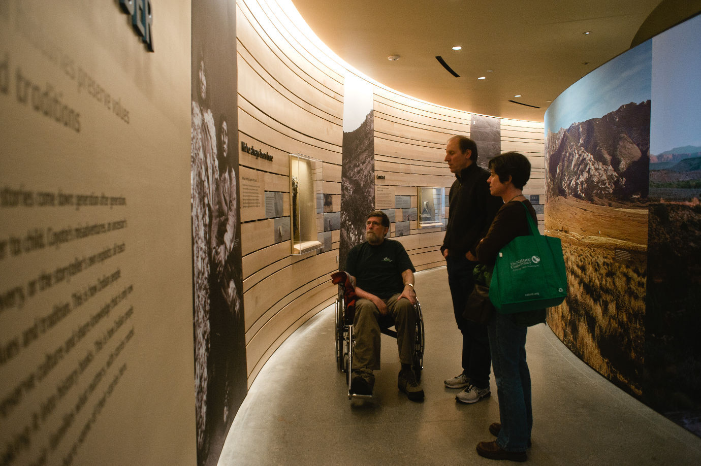 Visitors explore the *Native Voices* exhibition.  *Native Voices* grew out of the museum’s desire to display its ethnographic collections and its need to accurately represent Utah’s native peoples and their histories. Image courtesy of the Natural History Museum of Utah.