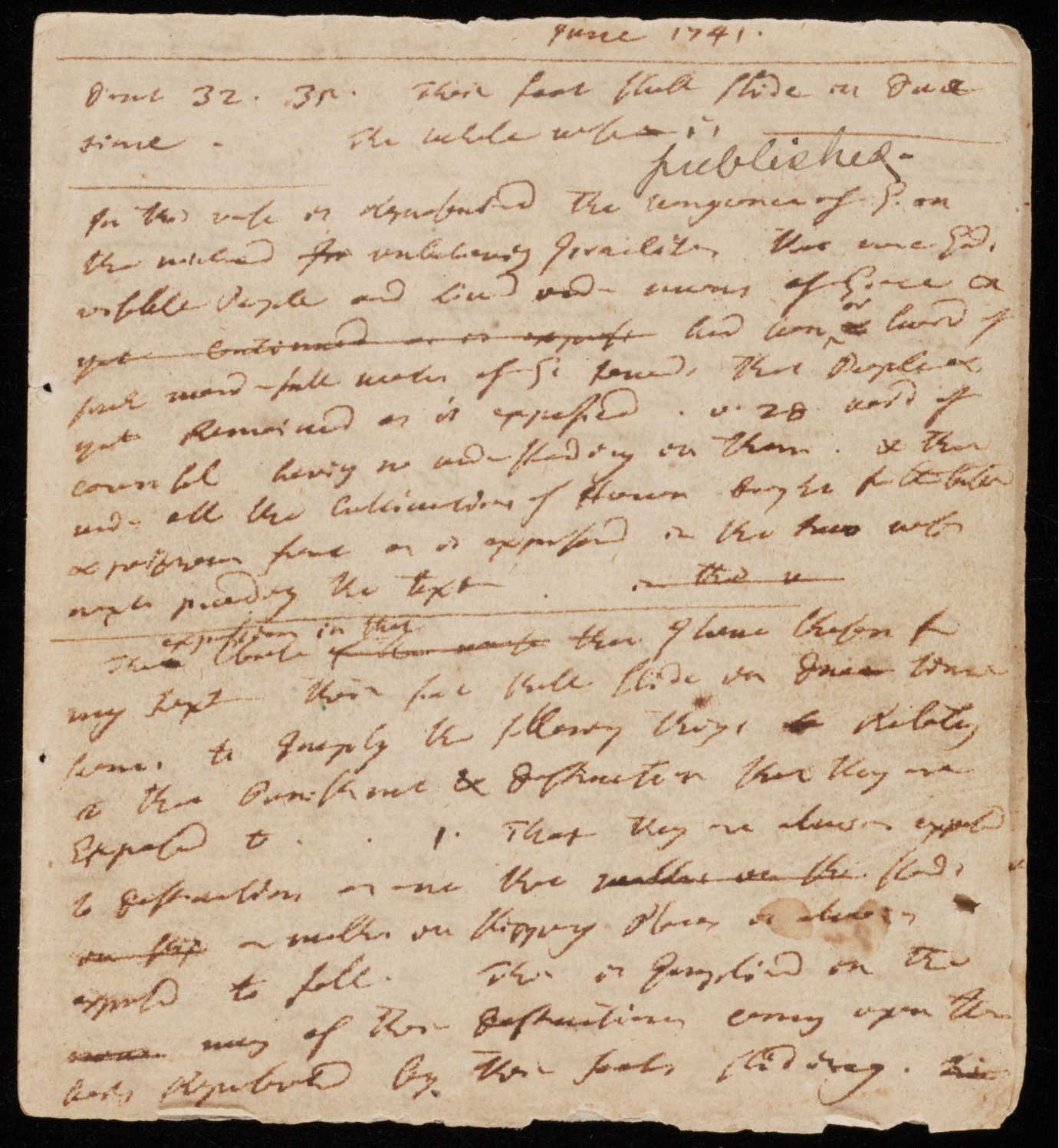 The manuscript of “Sinners in the Hands of an Angry God.” Edwards's renowned sermon has been made accessible online with NEH funding. Image courtesy of the Jonathan Edwards Center at Yale University.