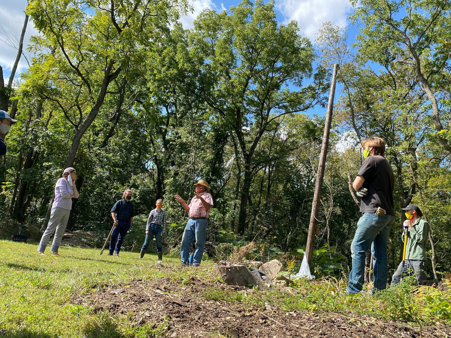 Principal Chief Dennis Coker gives an orientation to volunteers during a work party at the Fork Branch Tribal Lands in Cheswold, DE. Image credit Donovan Aldridge.