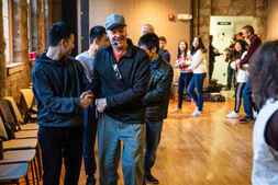 Randy Wilson, folk arts education director emeritus, teaches a traditional Appalachian folk dance during a cultural exchange visit on our campus through the Mennonite Central Committee. This experience is part of the NEH-funded East Kentucky Food & Dance Trail. Image courtesy Hindman Settlement School.