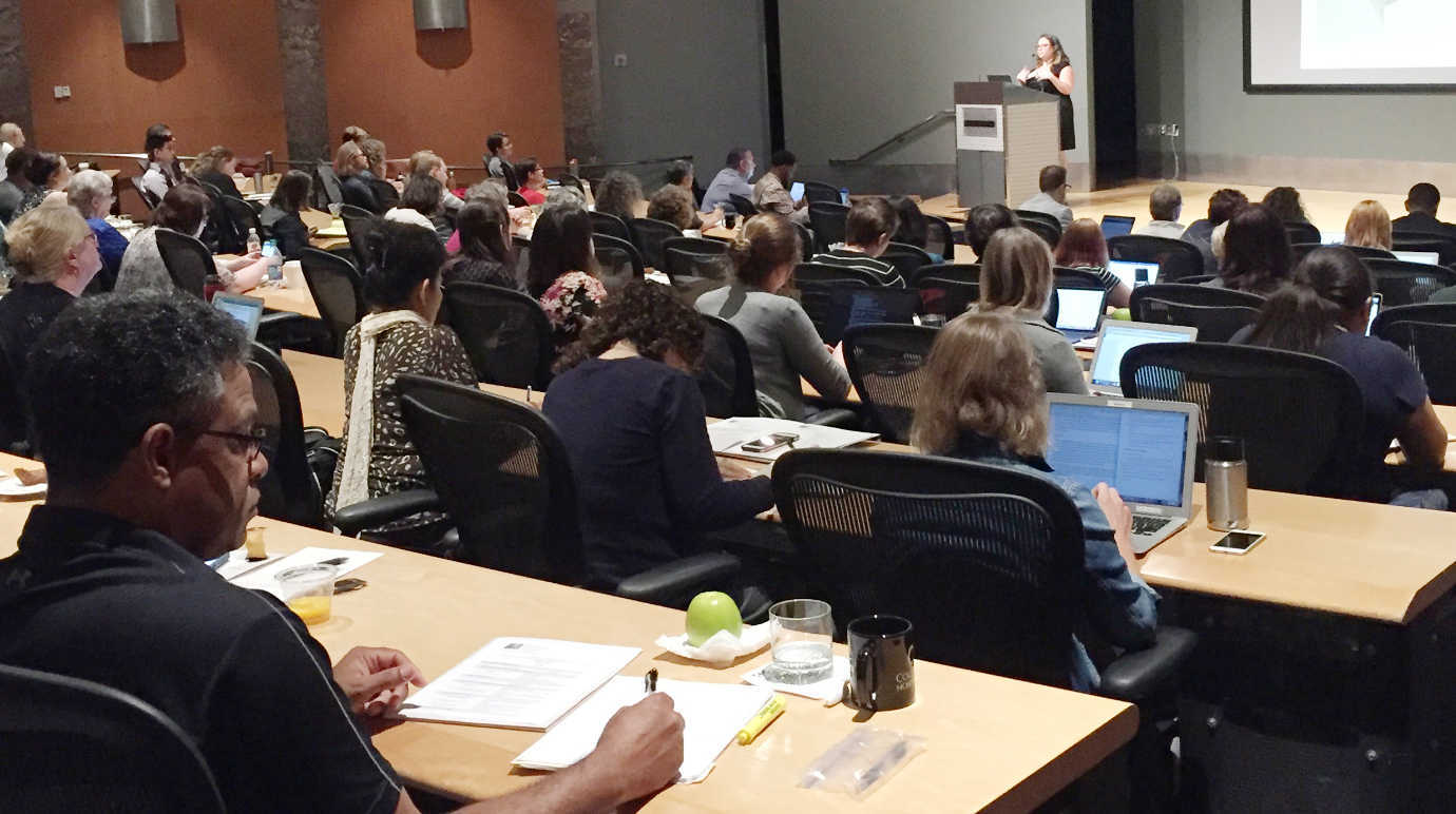 Senior Preservation Specialist Frances Harrell speaking at a digital collections conference in Seattle. Image courtesy of NEDCC.