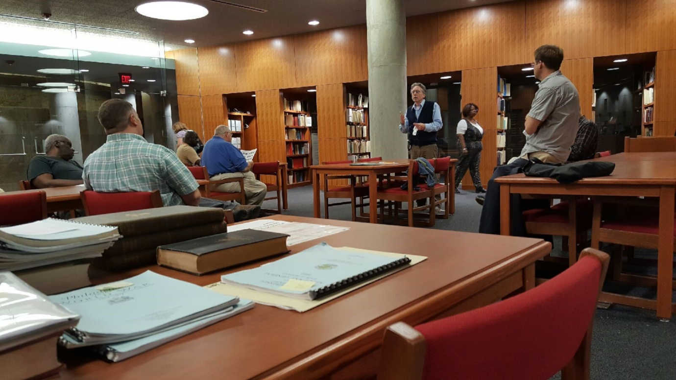 The curator of the National World War I Museum and Memorial in Kansas City tells program participants about the artifacts and archives housed there. Photo Courtesy of project director Alex Vernon.